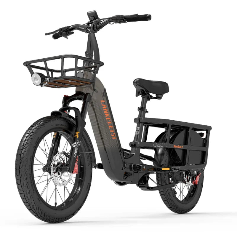 LANKELEISI Wombat-1 1000W long-range cargo electric bike with sturdy frame and off-road tires, ideal for heavy-duty transportation.