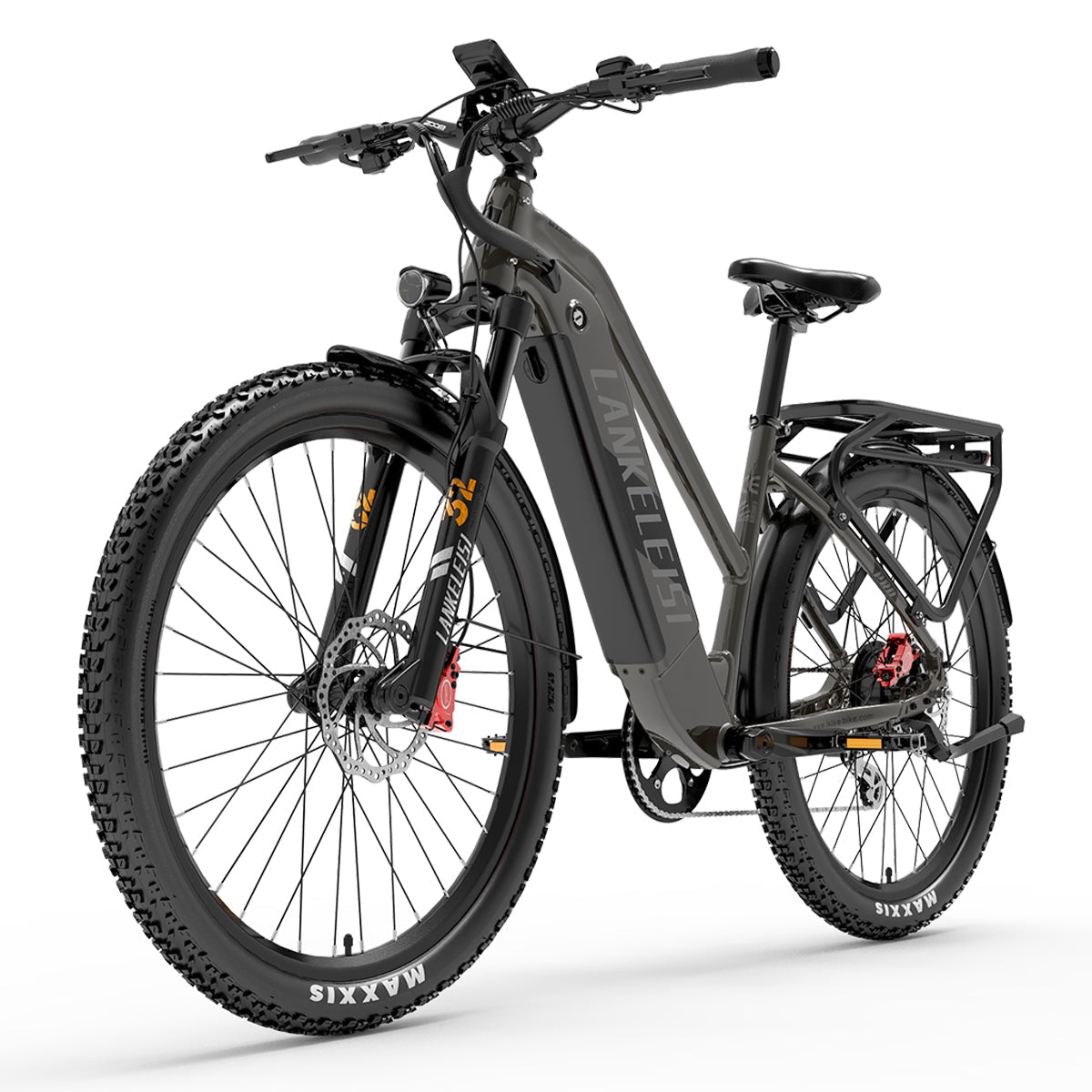 Lankeleisi MX600PRO electric bike with 500W motor, 27.5-inch tires, 20Ah Samsung battery, city grey color, front view
