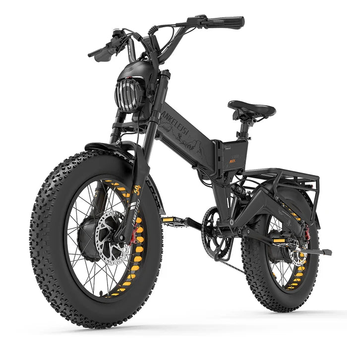 LANKELEISI X3000MAX electric mountain bike with dual motors, foldable design, in grey, featuring 2000W power and off-road tires.
